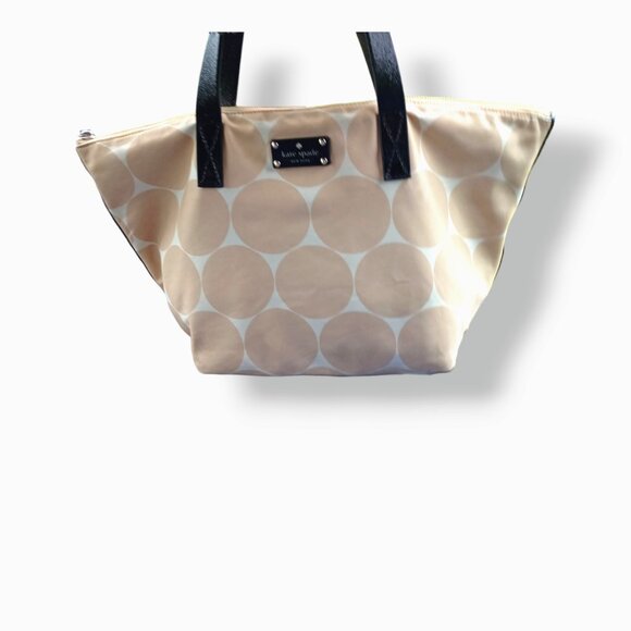 Kate Spade Kennedy Tote Handbag Nylon Cream Tan Polka Dot Diaper Bag - Picture 6 of 10